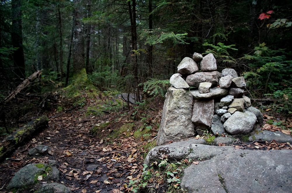 The cairn marking the Santanoni Express trail