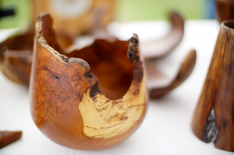 Wood artwork at the Keene Valley farmer's market