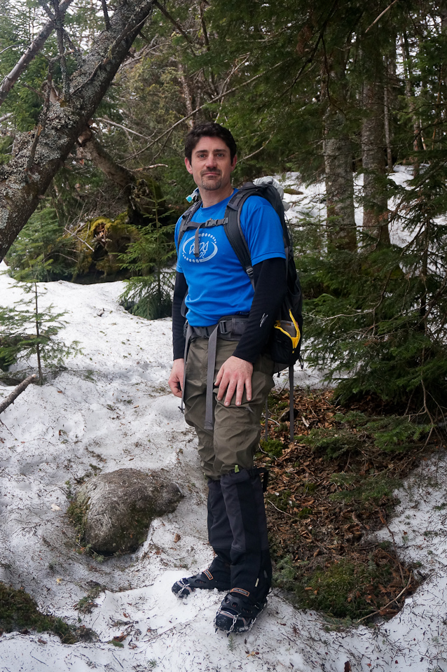 Snow and ice started at about 3,000 feet and continued all the way to the summit.