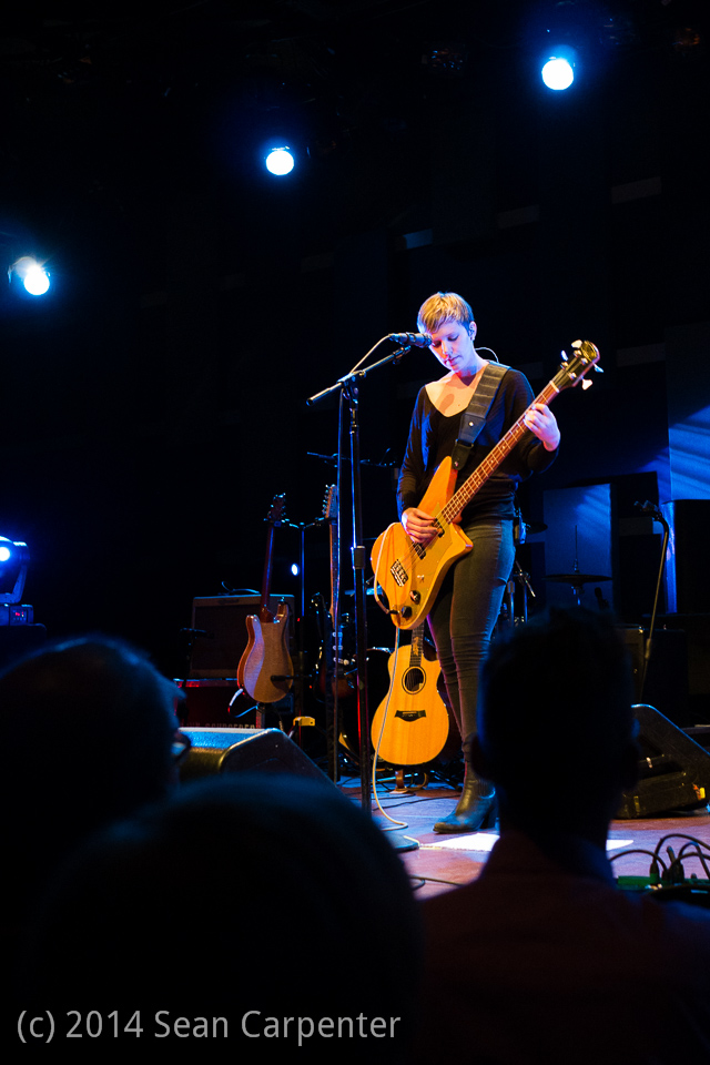Philadelphia, PA: Nataly Dawn plays the bass at the Pomplamoose show at World Cafe Live, Friday September 26, 2014.