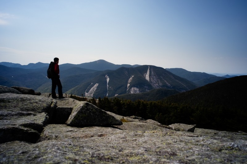 Self Portrait on Wright Peak looking towards Mt. Marcy and Mt. Colden